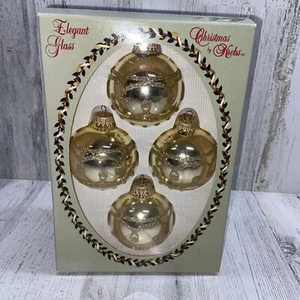 Vintage Christmas by Krebs 2.5" Glass Ornaments Gold Glitter Designs Set Of 4 - Picture 1 of 3