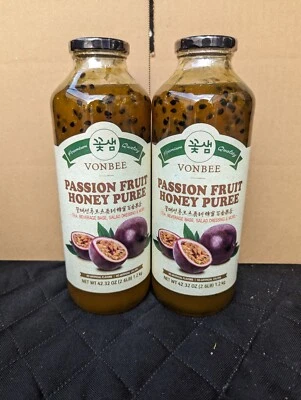 2 Bottles Vonbee Passion Fruit Honey Puree Flavored Tea Base 42.32oz/ 2.6lb