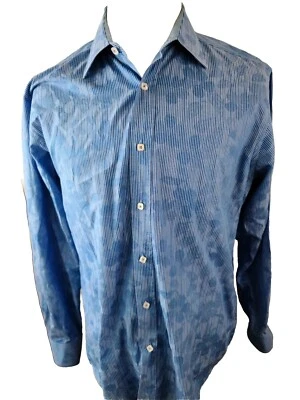 BUGATCHI UOMO  Blue Floral Striped Cotton Casual Shirt Sz Large - Image 1 of 4