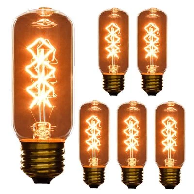 6Pack Vintage Antique Radio Bulb, Clear T12, E26, 2600K, 40W, 120V - Image 1 of 2