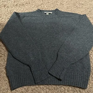 LL BEAN Ireland Fishermans 100% Wool Knit Sweater Women’s Large Green Blue - Picture 1 of 6