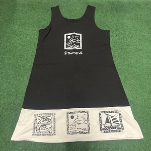 ST THOMAS  T-Shirt Dress Black Beach Swim Cover Up One Size Summer - Picture 1 of 6