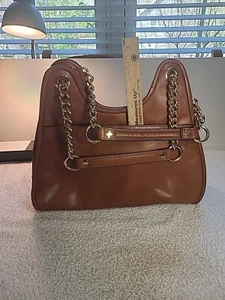 ANTONIO MELANI ITALIAN LEATHER HANDBAG PURSE CHAIN DETAIL W/DUSTBAG - Picture 1 of 17