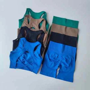High Waist and Hip Lifting Fitness Set for Women Beautiful Back Sport Bra Yoga - Picture 1 of 27