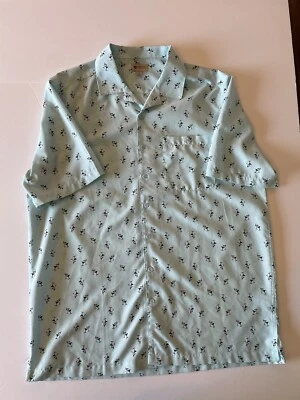 Haggar Martini Cocktail Beach Cabana Button Up Aqua Blue Short Sleeve Shirt XLT - Image 1 of 4