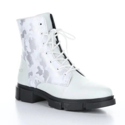 New Bos & Co Luck Lace Up Combat Ankle Boots White Silver Camo Waterproof Sz 37 - Image 1 of 4