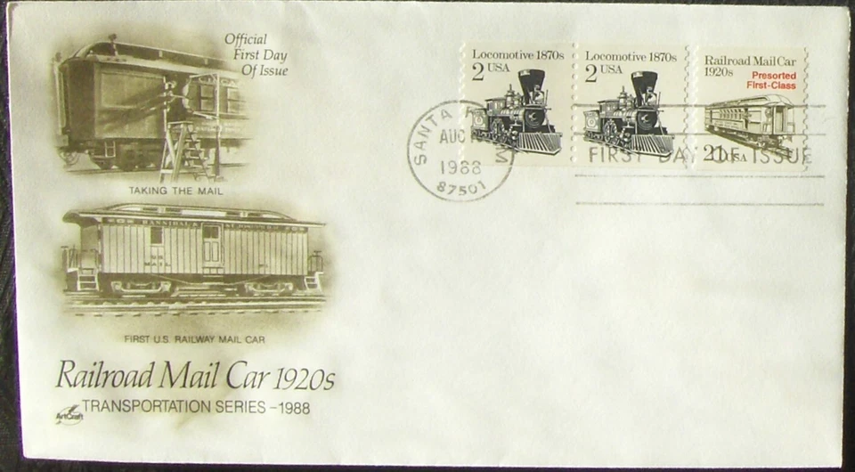 US FDC  RAILROAD MAIL CAR 1920S by ArtCraft  1988. - Image 1 of 1