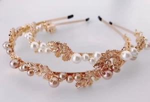 Women Girl Metallic Gold Leaf Pearl party hair head band Hairband Headband Hoop  - Imagen 1 de 14