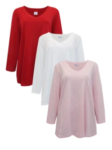 Túnica para el torso Ladies Your Life For Fashion algodón puro cuello en V manga larga talla grande - Imagen 1 de 13