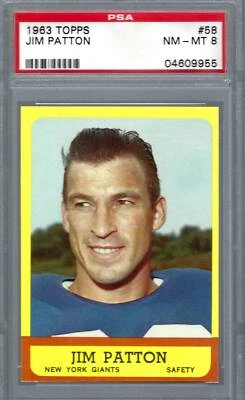 1963 Topps FB #058 PSA 8 Jim Patton Giants 58 - Image 1 of 2