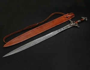 CUSTOM HANDMADE 35 INCHES DAMASCUS STEEL VIKING HUNTING SWORD COMBAT SWORD - Picture 1 of 5