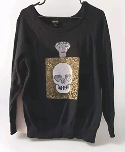 Torrid Sweater Women’s Sz 1X Crewneck Skull Black Sequins Gold Silver Diamond - Picture 1 of 21
