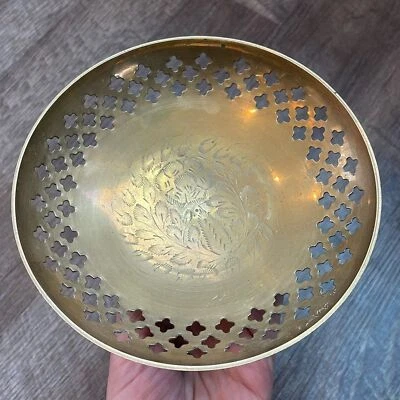 "Quemador de incienso floral grabado con patrón de cruz india cuenco ceremonial de latón 6""" Foto 1 de 4