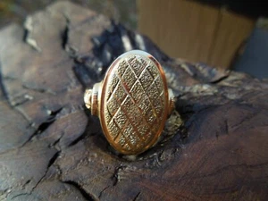 Estate 18k Yellow Gold Large Oval Diamond Cut Pave Signet Ring Size 7 1/2 5.4g - Picture 1 of 8