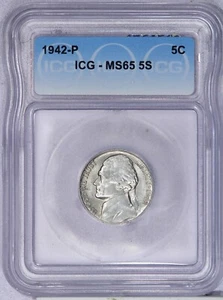 1942 Jefferson Nickel 5c ICG MS65 FS - Picture 1 of 2