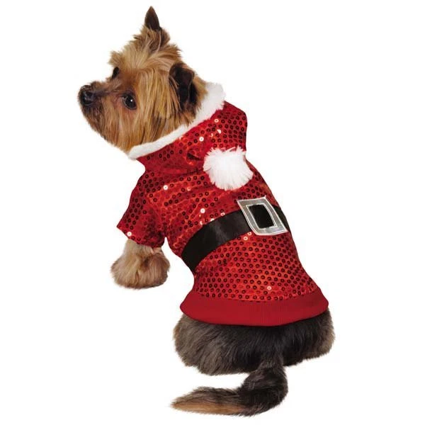 Moletom com capuz Papai Noel lantejoulas cachorro pelúcia acabamento branco lantejoulas feriado Natal vermelho - Imagem 1 de 1