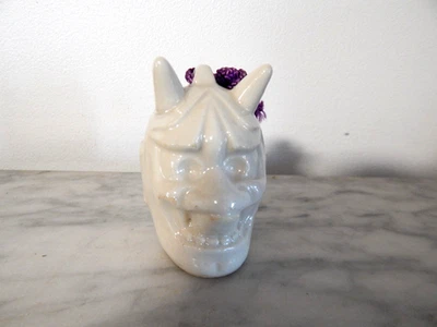 ANCIENNE CLOCHE Clochette en Céramique ASIE Dorei Oni Démon Diable Tête Signée - Photo 1/4