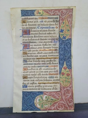 Book of Hours Leaf Circa 1475 ~ Illuminated Vellum Manuscript ~ Two Borders - Image 1 of 4