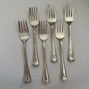 1847 Rogers Bros Silver Plate Triple Cromwell 6 Salad Forks/ Childs Mono S 6” - Picture 1 of 7