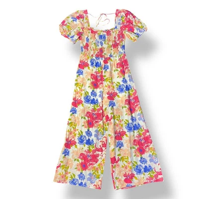 Skies are Blue Spring Summer Floral Short Sleeve Smocked Jumpsuit Size M Easter - Image 1 of 4