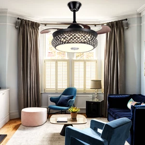 42" Modern Crystal Chandelier Remote Ceiling Fan Light w/Bluetooth Music Speaker - Picture 1 of 15