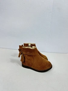 Janie and Jack Brown Suede Bow Back Gold Zipper Toddler Girls Ankle Boots 19/4 - Picture 1 of 9