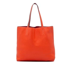 Authenticated Hermès Clemence Double Sens 36 Orange Dark Calf Leather Tote Bag - Picture 1 of 12