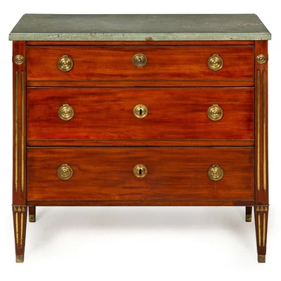 Cómoda de escritorio sueca de caoba con tapa de mármol Gustavio circa 1790 Foto 1 de 4