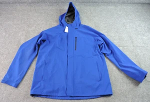 Giacca antipioggia uomo Lands' End grande impermeabile con cappuccio impacchettabile blu brillante - Foto 1 di 17