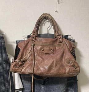 BALENCIAGA City Rare 2way Brown Leather Handbag w/ Dust Bag From Japan Used Rare - Picture 1 of 8