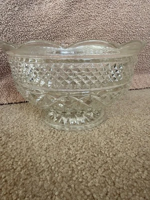 复古透明玻璃 PUNCH BOWL 带钻石图案 — 第 1/3 张图片