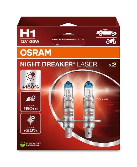 OSRAM H1 12V 55W P14,5s LÁSER INTERRUPTOR NOCTURNO 64150NL-HCB paquete de 2 Foto 1 de 2