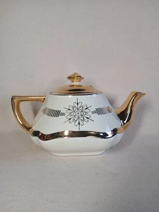 Tetera Baltimore blanca y dorada Hall de colección 6 tazas hecha en EE. UU. 0,178 GL mediados de siglo - Imagen 1 de 4