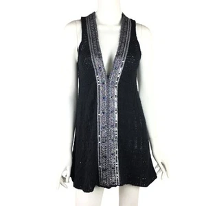 Free People Crochet Black Dress Sequin Beaded Wool - Picture 1 of 8
