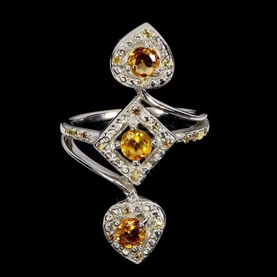925 Sterling Silver Ring Round Citrine 4mm Sapphire Gemstone Jewelry Size 7 - Image 1 of 4