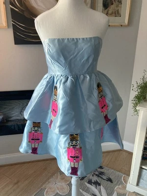 Judith March Nutcracker Mini Dress Large Icy Blue Satin Sequin Christmas Holiday - Image 1 of 4