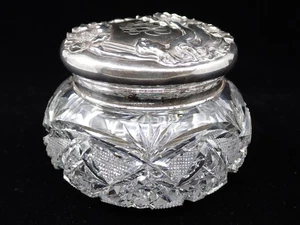 Antique 1903 Art Nouveau Sterling Silver & Cut Glass Vanity Jar Unger Brothers - Picture 1 of 24