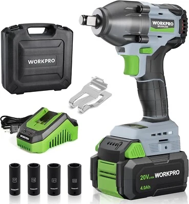 WORKPRO Cordless Impact Wrench 1/2" 20V Brushless Impact Gun 370 Ft-Lbs (500N.M) - Image 1 of 4