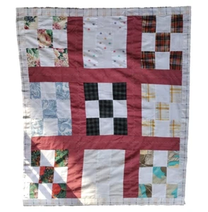 Quilt 9 Patch homemade 37.5 in x 44.5 in Light Weight VW Bus, Plaid, Floral - Picture 1 of 2