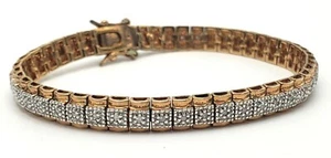 Natürliche Diamanten & 925 Sterlingsilber Vermeil Armband 1,0 kt Rundschliff 7,25 Zoll - Bild 1 von 4