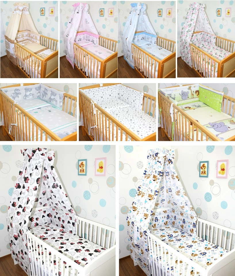 NO NAME Baby Bettset 5-20 tlg mit Vollstoff Himmel Bettwäsche Wickelauflage