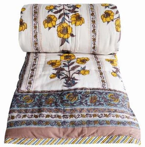 Twin Quilt - Anemone Butah gelb - 100 % Baumwolle, Wendedecke. - Bild 1 von 6