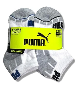 PUMA SOCKS BOYS X6 - LOW CUT 243 - CUBE SZ SMALL - SHOE SZ 4-8.5 - WHITE -6 PACK - Picture 1 of 2
