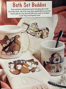 Bath Set Buddies Counted Crosstitch Pattern Dog Cat Children - Picture 1 of 5