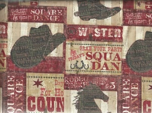 Wild West hats boots tan red country western fabric - Bild 1 von 1