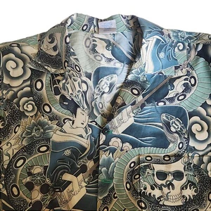 Camisa hawaiana Alohaland para hombre 4X alta tatuaje geisha japonesa calavera pitón asiática - Imagen 1 de 12