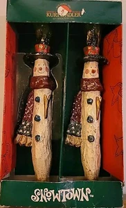 "Par de velas cónicas muñeco de nieve vintage de Kurt Adler Snowtown decoración navideña 12""" - Imagen 1 de 14