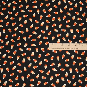 Spooky Night Black Damask Candy Corn Halloween Cotton Fabric   28" x 42"   #5721 - Picture 1 of 2
