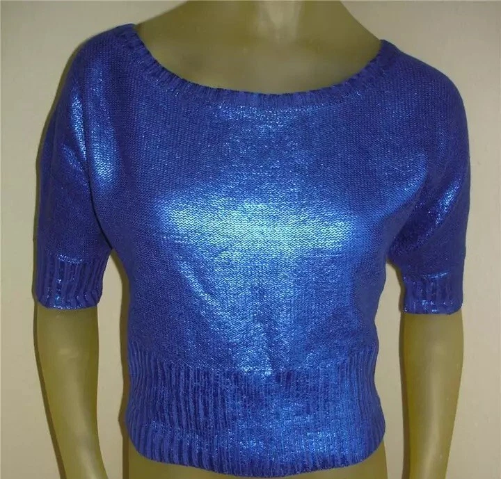 NUEVO CON ETIQUETAS BONGO Azul METÁLICO Recortado Suéter Top Juniors Talla Mediana Foto 1 de 1