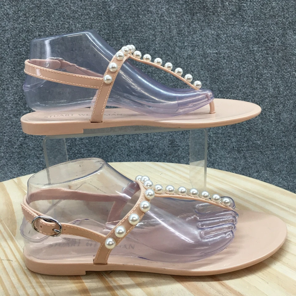 Stuart Weitzman Sandals Womens 10 B Slingback Pink Pearly Studded Jelly NEW - Image 1 of 4